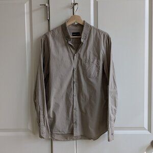 Emporio Armani Shirt Men 41 16 Tan Long Sleeve Rib Knit Collar Button Down Shirt